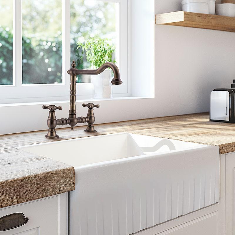 PB Nostálgica Torneira de Cozinha com Bico Curvo e Botões em Forma de Estrela, Bronze Escuro, 1208954667