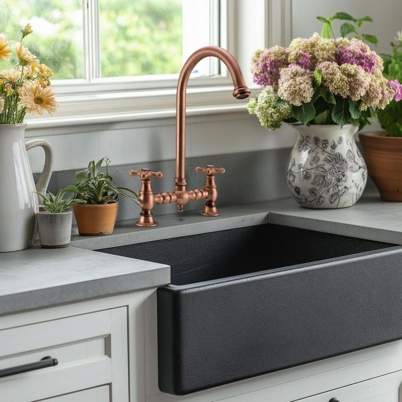 PB Nostálgica Torneira de Cozinha de Ponte em Cobre com Bico Redondo e Puxadores Estrela 1208954670