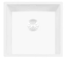 Lorreine 40WQ-FU Pía de Quartzo Branco 40x40cm instalação inferior plana branca com válvula cesta branca 1208955079