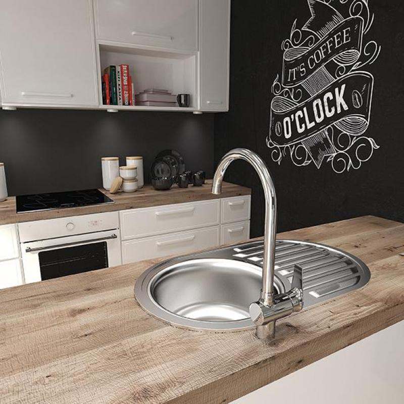 Ausmann Basic pia redonda com escorredor de pratos em aço inoxidável 77x50 cm, incluindo sifão 1208955523