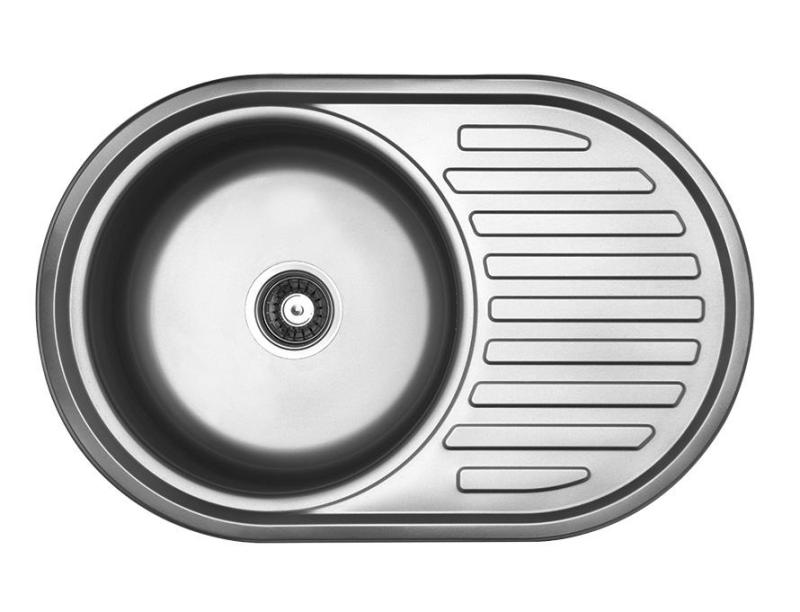 Ausmann Basic pia redonda com escorredor de pratos em aço inoxidável 77x50 cm, incluindo sifão 1208955523