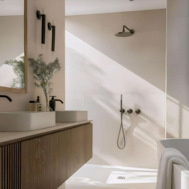 Waterevolution Flow conjunto de chuveiro embutido com termostato, chuveiro de teto e ducha manual em metal gun.