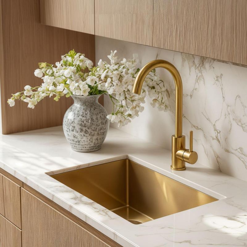 Quadri York misturador de cozinha PVD dourado fosco com bica giratória 1208955905