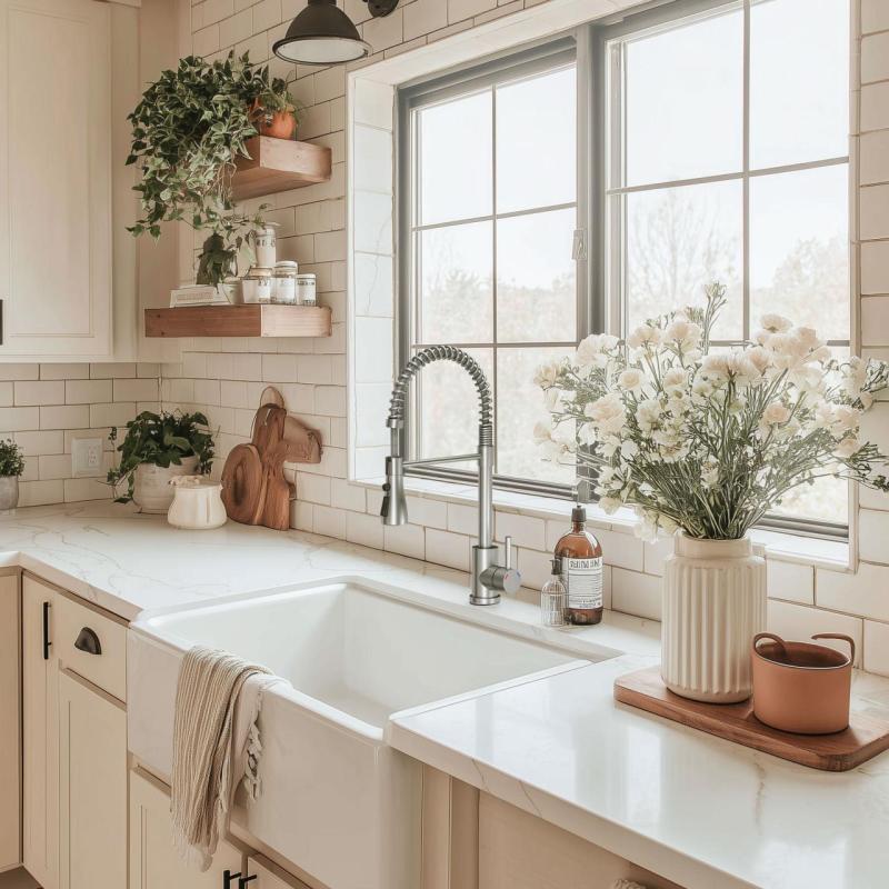 Torneira de cozinha Quadri Derby com bico flexível e chuveiro com 2 tipos de jatos cromado 1208955915