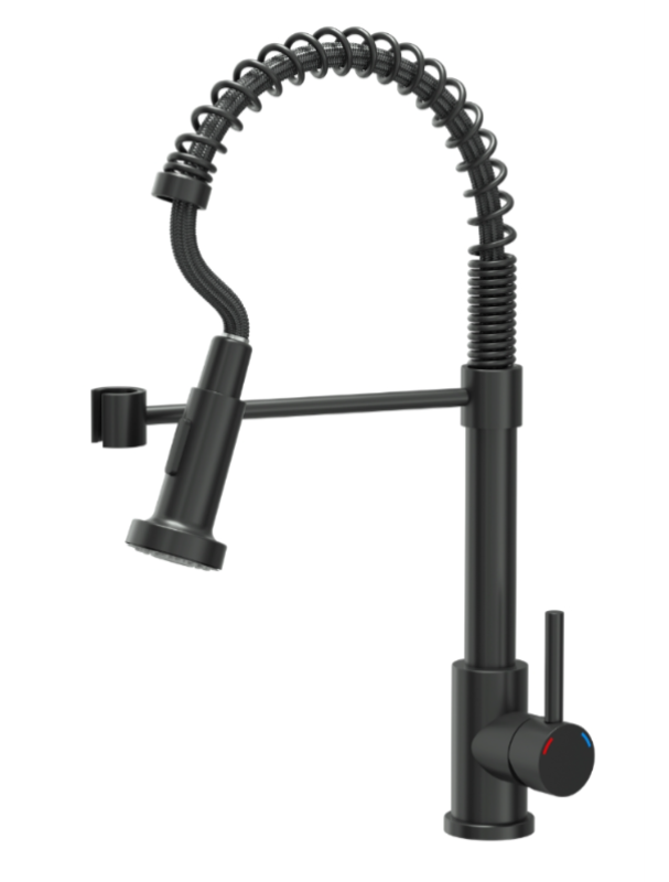 Torneira de cozinha Quadri Derby com bica flexível e ducha com 2 tipos de jato, preto fosco 1208955917