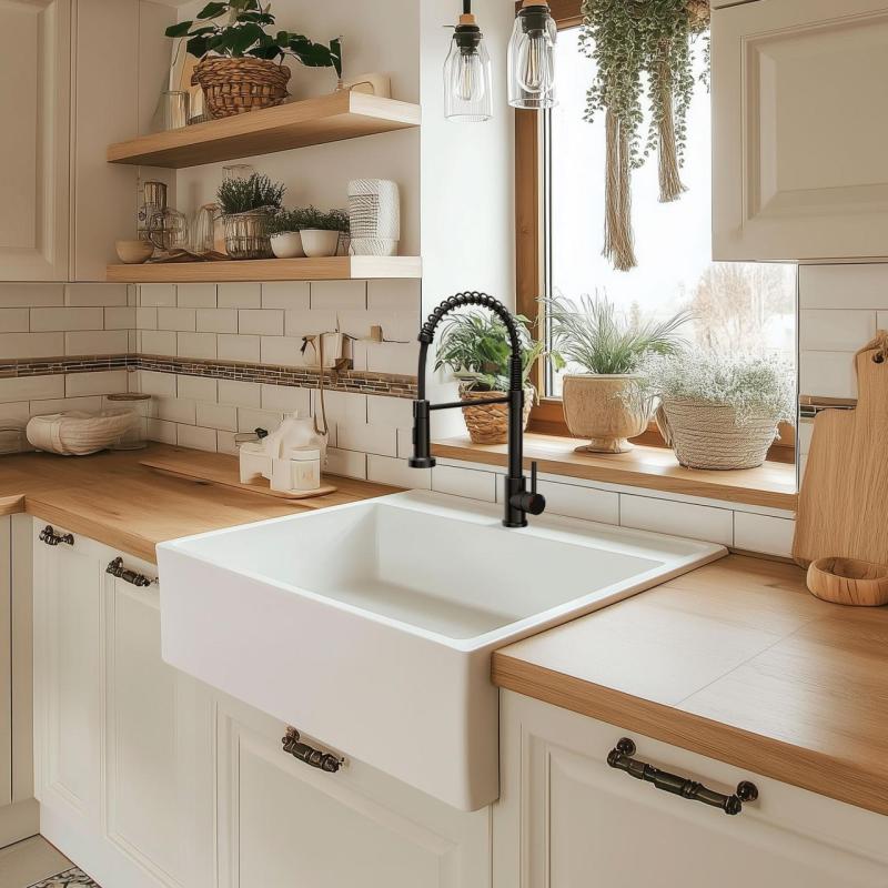 Torneira de cozinha Quadri Derby com bica flexível e ducha com 2 tipos de jato, preto fosco 1208955917