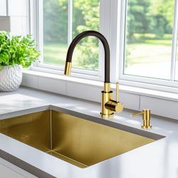 Quadri Bristol torneira de cozinha com bica flexível preta PVD dourado escovado 1208956029