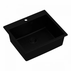 Quadri Sheffield pia embutida de granito preto 57x50cm com banco para torneira e plugue preto 1208956076