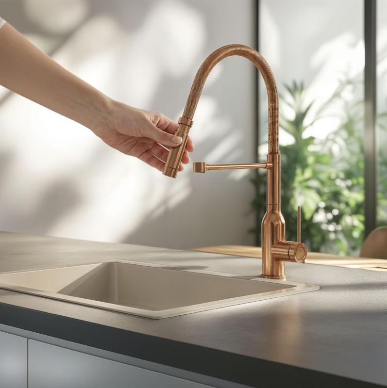 Quadri Stamford torneira de cozinha alta com bica flexível PVD cobre escovado 1208956078