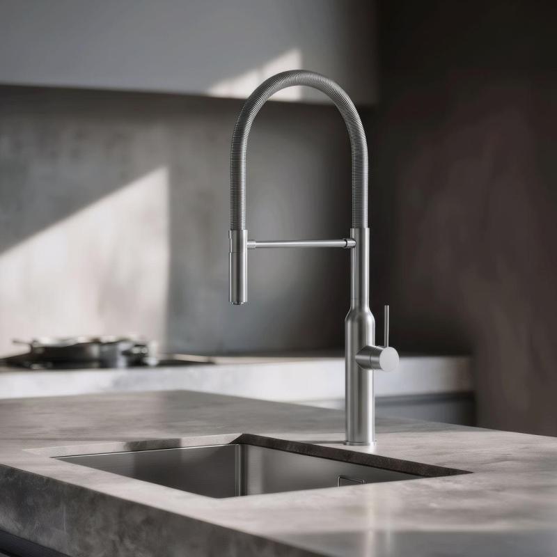 Quadri Stamford torneira de cozinha alta com bica flexível em inox 1208956080