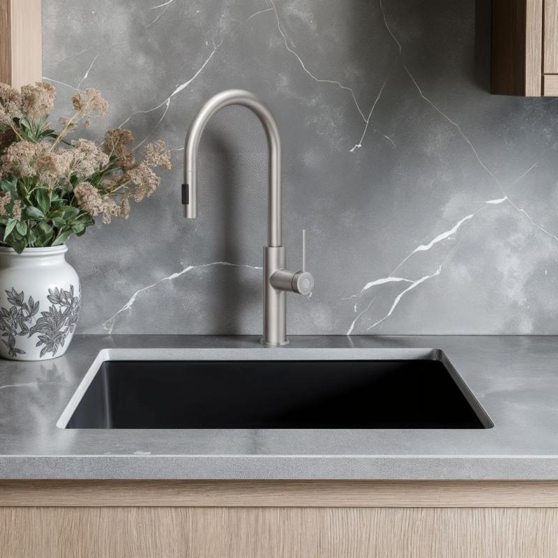 Quadri Retford misturador de cozinha em aço inoxidável com bica removível e função de spray 1208956088