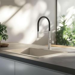 Quadri Retford misturador de cozinha inox com bica flexível preta 1208956089