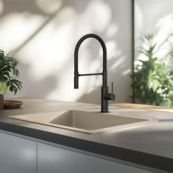 Quadri Retford misturador de cozinha preto fosco com bica flexível preta 1208956090