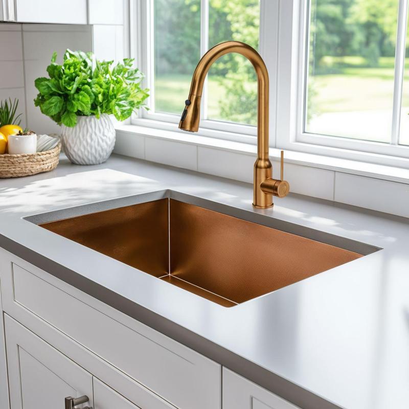 Torneira de cozinha Quadri Stamford cobre com bico removível e modo de spray 1208956094