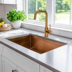 Torneira de cozinha Quadri Stamford PVD cobre com bica giratória angular 1208956099