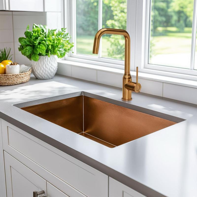 Torneira de cozinha Quadri Stamford PVD cobre com bica giratória angular 1208956099