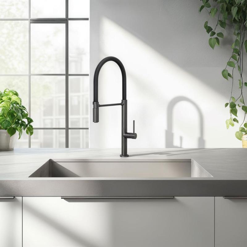 Quadri Brighton misturador de cozinha gun metal com bica flexível preta 1208956104