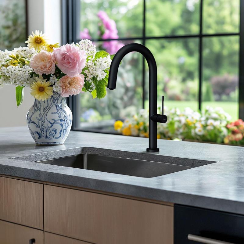 Quadri Brighton torneira de cozinha preta fosca com bica giratória 1208956107