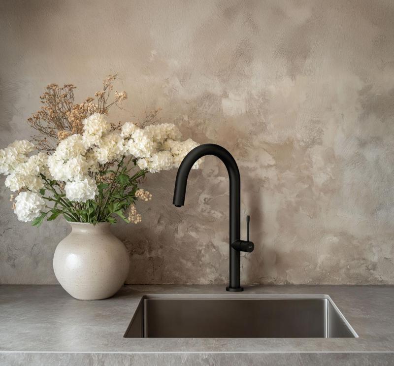 Quadri Brighton torneira de cozinha preta fosca com bica giratória 1208956107