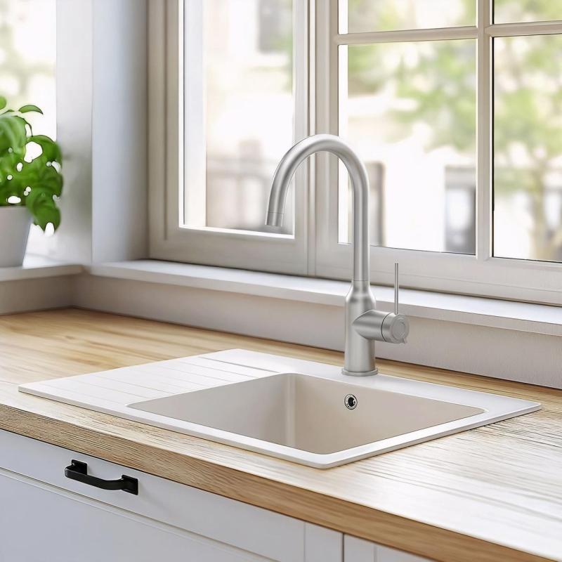 Quadri Stamford misturador de cozinha em aço inoxidável com bica giratória redonda 1208956109