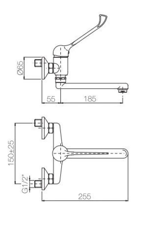 PB Clinic torneira de parede para cozinha para pessoas com deficiência com alavanca longa cromada 1208956271