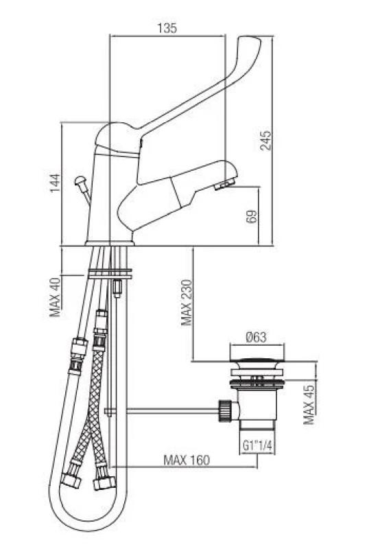 PB Clinic torneira para lavatório para pessoas com deficiência com alavanca longa e bica extensível cromada 1208956272