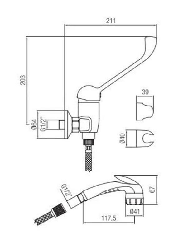 PB Clinic torneira misturadora de duche para pessoas com deficiência com alavanca longa cromada com chuveiro de mão 1208956283