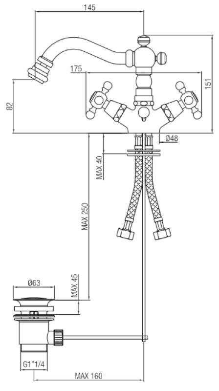 Torneira clássica de bidê PB, bico de 145 mm, Bronze