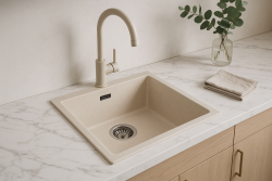Pia de areia creme 40x40cm embutida, de sobrepor e de instalação plana com tampão de aço inoxidável 1208956394