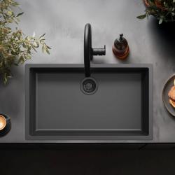 Pia grande preta 70x40cm para montagem sob bancada, sobrepor e de nivelamento com tampão preto 1208956401.