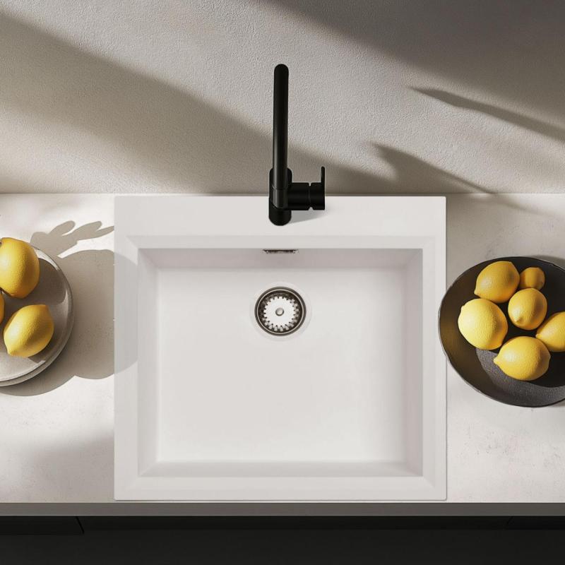 Pia de montagem branca 58x53cm com bancada para torneira e plugue de aço inoxidável 1208956763.