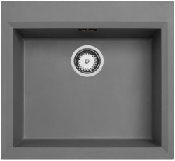 Pia de montagem em betão cinzento 58x53cm com bancada para torneira e tampão em aço inoxidável 1208956771