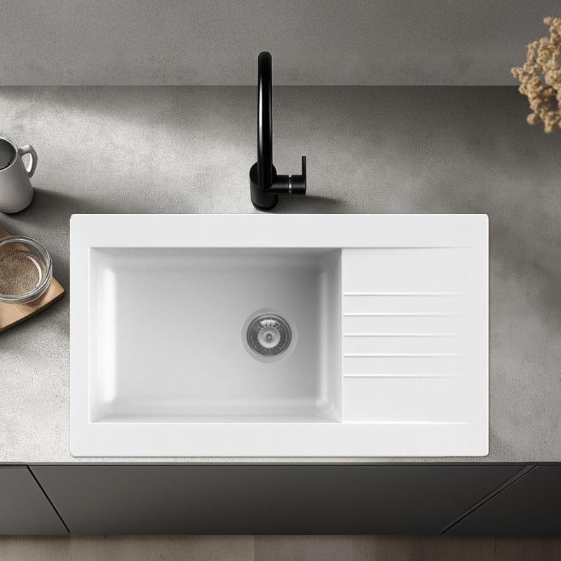 Ausmann Fibre grande pia branca reversível em plástico com escorredor de superfície 86x50 cm 1208956782