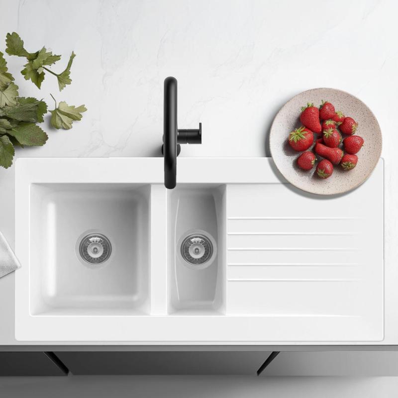 Ausmann Fibre 1,5 pia de plástico branca reversível com escorredor de montagem 100x50 cm 1208956786