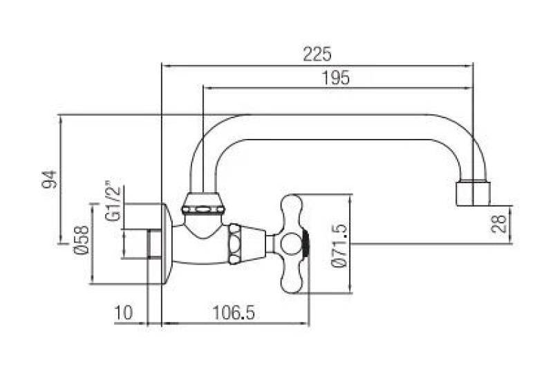Torneira clássica de parede PB com botão em estrela para água fria e bica giratória em aço inoxidável 1208956898