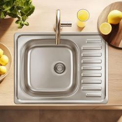 Ausmann Basic pia de montagem em aço inoxidável com escorredor reversível 64x48 cm, incluindo sifão 1208956968