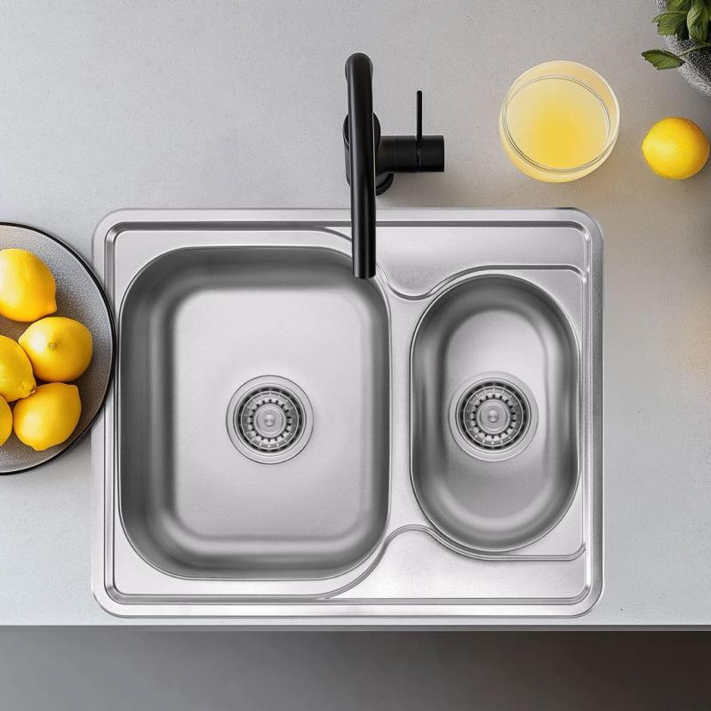 Ausmann Basic inoxidável 1,5 pia de montagem reversível 63x50 cm incluindo sifão 1208956969