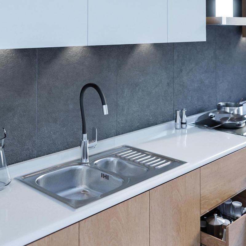 Ausmann Basic aço inoxidável 1,5 pia de sobrepor com escorredor reversível 78x50 cm incluindo sifão 1208956970