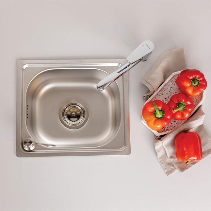 Ausmann Basic pequena pia de montagem em aço inoxidável 33x38 cm incluindo sifão 1208956972