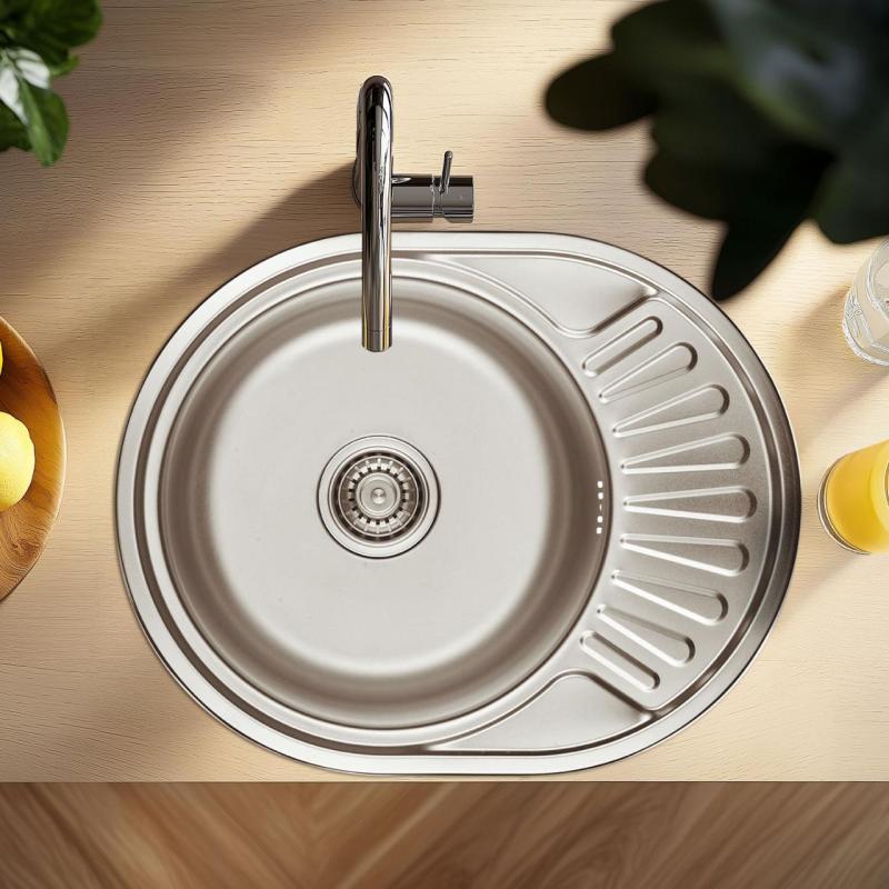 Ausmann Basic pia de aço inoxidável de montagem superior com escorredor reversível 57x45 cm incluindo sifão 1208956973