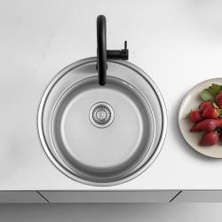 Ausmann Basic pia redonda de aço inoxidável de sobrepor com furo para torneira 51 cm incluindo sifão 1208956976