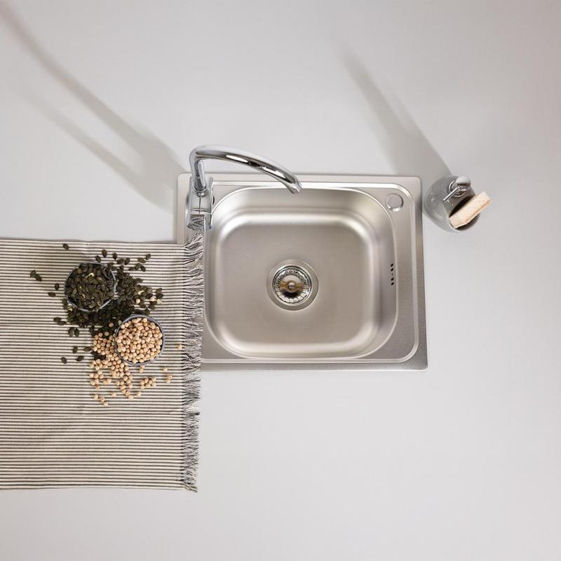 Ausmann Basic padrão de linho pia de sobrepor em aço inoxidável 50x40 cm incluindo sifão 1208956977