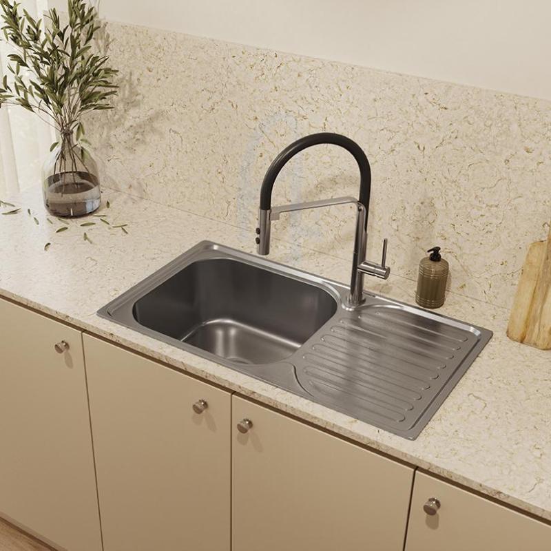 Ausmann Basic pia de aço inoxidável de montagem sobreposta com escorredor reversível 76x42 cm incluindo sifão 1208956978