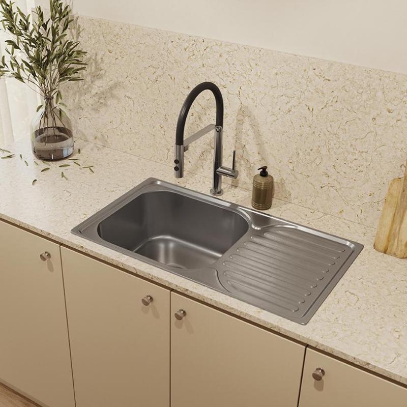 Ausmann Basic pia de aço inoxidável de montagem sobreposta com escorredor reversível 76x42 cm incluindo sifão 1208956978