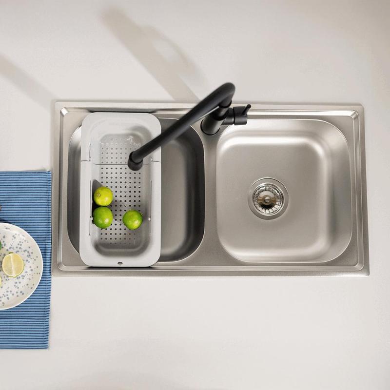 Ausmann Basic pia dupla de sobrepor em aço inoxidável 78x43 cm, incluindo sifão 1208956995