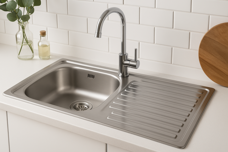 Ausmann Basic pia de aço inoxidável de montagem superior com escorredor reversível 75x40 cm incluindo sifão 1208956996