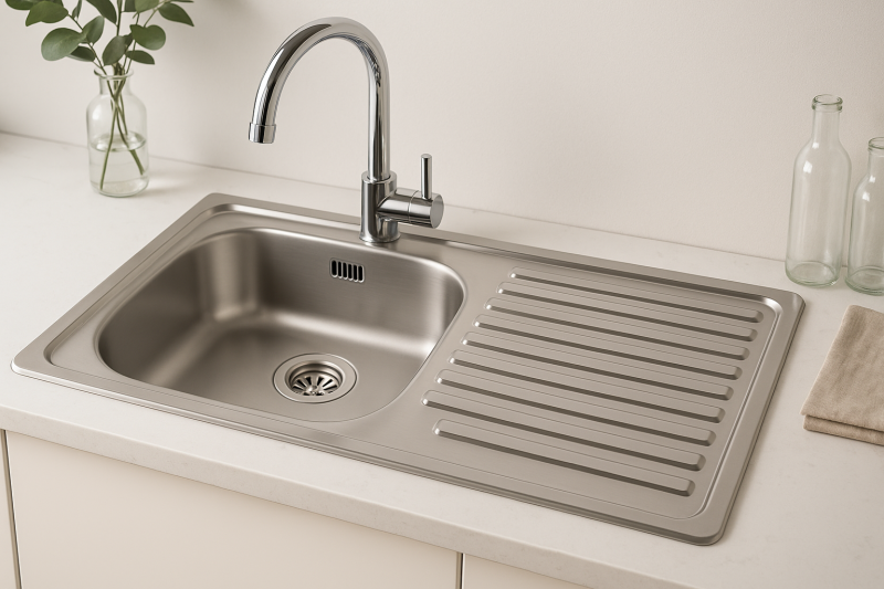 Ausmann Basic pia de aço inoxidável de montagem superior com escorredor reversível 75x40 cm incluindo sifão 1208956996