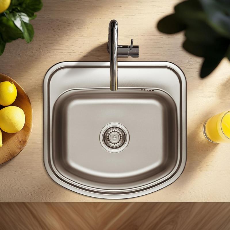 Ausmann Basic pia de montagem em aço inoxidável 49x47 cm com bancada para torneira, incluindo sifão 1208956997