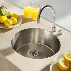 Ausmann Basic pia redonda de aço inoxidável de sobrepor 43cm incluindo sifão 1208956999