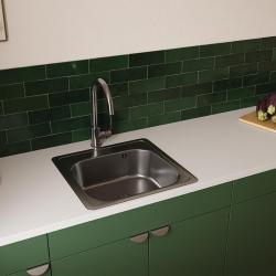 Ausmann Basic pia de aço inoxidável montada na superfície 48x48 cm com bancada para torneira incluindo sifão 1208957000
